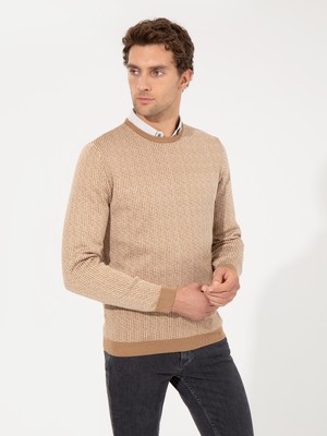 Cacharel Erkek Bej Slim Fit Bisiklet Yaka Triko Kazak 50259277-VR011