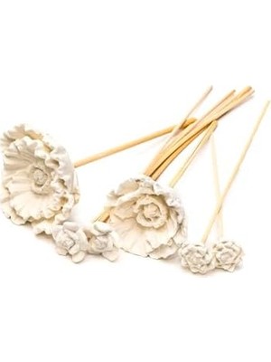 Skygo Beyaz Büyük Karışık Çiçek Taşlı 10'lu Doğal Bambu Kamış Seti