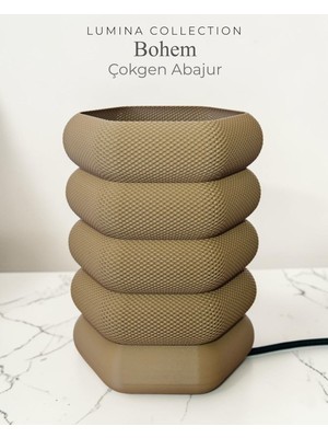 Korixa Korıxa Lumina Bohem Çokgen Abajur – Modern Dekoratif Masa Lambası & Gece Lambası Moka Kahvesi