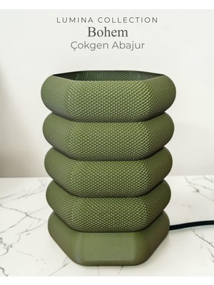 Korixa Korıxa Lumina Bohem Çokgen Abajur – Modern Dekoratif Masa Lambası & Gece Lambası Zeytinyeşili