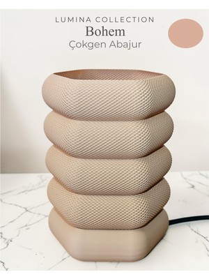 Korixa Korıxa Lumina Bohem Çokgen Abajur – Modern Dekoratif Masa Lambası & Gece Lambası Gül Kurusu