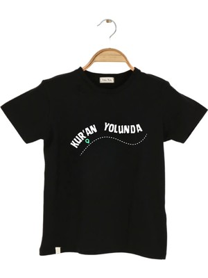 Dekim Moda Kız Çocuk Kısa Kollu Bisiklet Yaka "Kuran Yolunda" Baskılı Tişört Mevsimlik Pamuklu