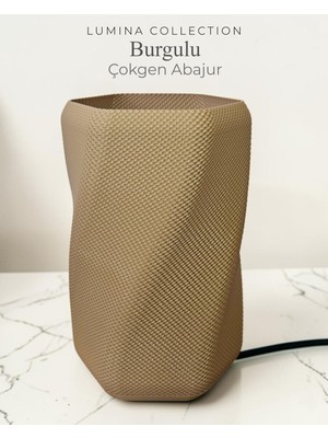 Korixa Korıxa Lumina Burgulu Çokgen Abajur – Modern Dekoratif Masa Lambası & Gece Lambası Moka Kahvesi