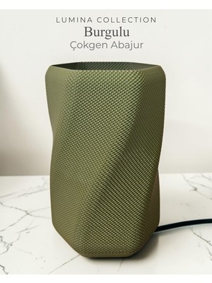 Korixa Korıxa Lumina Burgulu Çokgen Abajur – Modern Dekoratif Masa Lambası & Gece Lambası Zeytin Yeşili