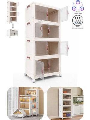 Dekohop 4 Katlı Katlanabilir Modüler Saklama Kutusu Şeffaf Kapaklı Çok Amaçlı Düzenleyici Portatif Dolap