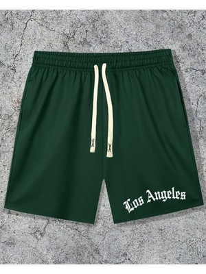 Nigrum Pardus Los Angeles Baskılı Çift Cep Spor Tasarım Erkek Çocuk 2 Iplik Şort