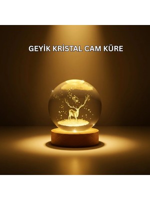 TKÇ USB Bağlantılı Geyik Temalı Kristal Küre Premium Masa Gece Lambası