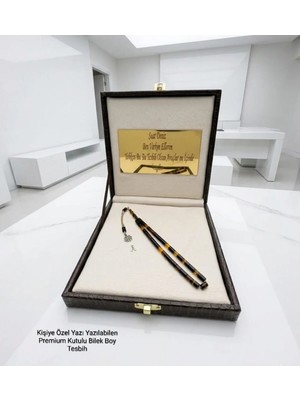 Özel Premium Deri Kutulu Tesbih, Harfli Kişiye Özel Yazılı Tesbih, Ateş Kehribar Tesbih