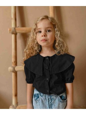Butik Ayvitrin Kız Çocuk Gömlek Şal Yaka Düğmeli Siyah