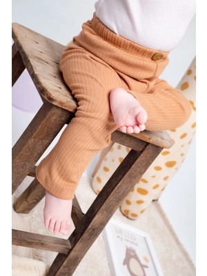 Mai Perla Unisex Organik Pamuk Fitilli Çocuk Tayt 4 Mevsim Kullanıma Uygun Tarçın Renkli Model