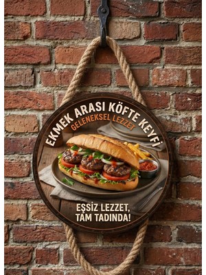 Mayeka Ekmek Arası Köfte Temalı Büfeler Cafeler Köfteciler Için Ahşap Duvar Kapı Dekoratif Süs Tablo