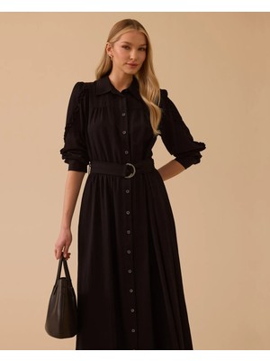 Seçil 1030 Fırfır Detaylı Kemerli Elbise #26#