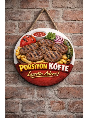 Mayeka Porsiyon Köfte Temalı Büfeler Cafeler Köfteciler Için Ahşap Duvar Kapı Dekoratif Süs Tablo