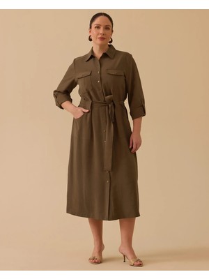 Seçil 4005 Büyük Beden Bağlama Detaylı Cepli Elbise #26#