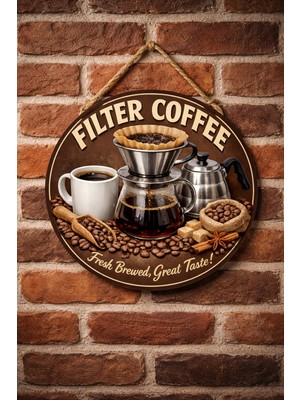 Mayeka Filtre Kahve Temalı Cafeler Kahveciler Baristalar Için Ahşap Duvar Kapı Dekoratif Süs Tablo