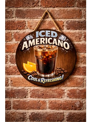 Mayeka Iced Americano Temalı Cafeler Kahveciler Baristalar Için Ahşap Duvar Kapı Dekoratif Süs Tablo
