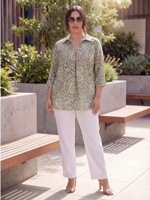 Rmg Yaka Aksesuarlı Gömlek Yaka Büyük Beden Bluz