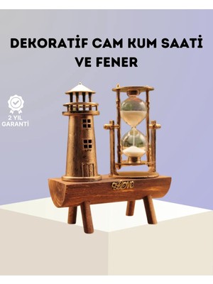 TKÇ Dekoratif Ahşap Kum Saati ve Deniz Feneri Figürlü Masa Süsü – Şık ve Fonksiyonel Tasarım