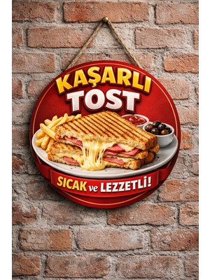 Mayeka Kaşarlı Tost Temalı Büfeler Cafeler Tostçular Için Ahşap Duvar Kapı Dekoratif Süs Tablo