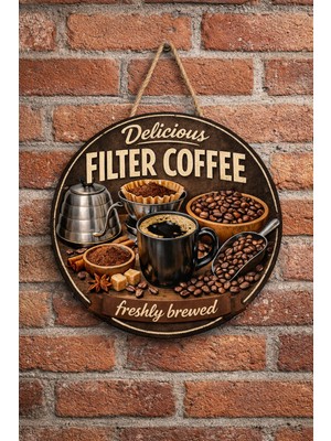 Mayeka Filtre Kahve Temalı Cafeler Kahveciler Baristalar Için Ahşap Duvar Kapı Dekoratif Süs Tablo