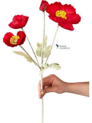 Yapay Çiçekçiniz 60 cm 4 Dallı Tüylü Dokulu Yapay Gelincik Çiçeği