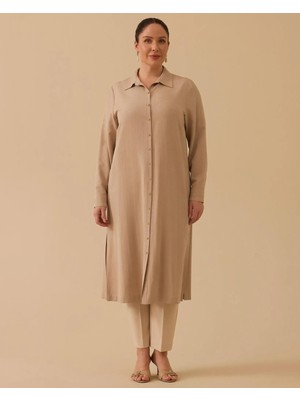 Seçil 4006 Önü Düğmeli Kendinden Desenli Uzun Tunik #26#