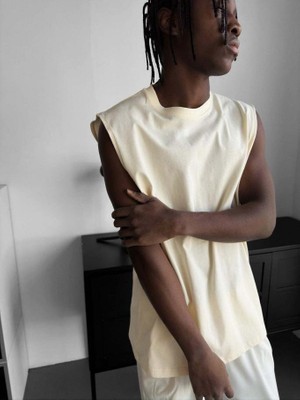 Elku Moda Erkek Oversize Sıfır Kol T-Shirt Geniş Omuz Kesim Salaş Basic Atlet Pamuklu Rahat Kalıp Tişört