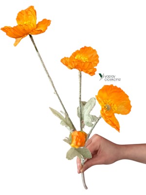 Yapay Çiçekçiniz 60 cm 4 Dallı Tüylü Dokulu Yapay Gelincik Çiçeği