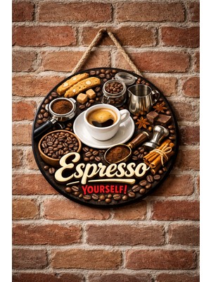 Mayeka Espresso Retro Temalı Cafeler Kahveciler Baristalar Için Ahşap Duvar Kapı Dekoratif Süs Tablo
