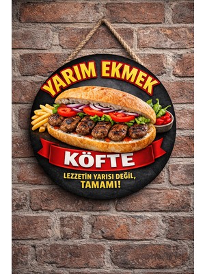 Mayeka Ekmek Arası Köfte Temalı Büfeler Cafeler Köfteciler Için Ahşap Duvar Kapı Dekoratif Süs Tablo