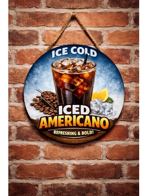 Mayeka Iced Americano Temalı Cafeler Kahveciler Baristalar Için Ahşap Duvar Kapı Dekoratif Süs Tablo