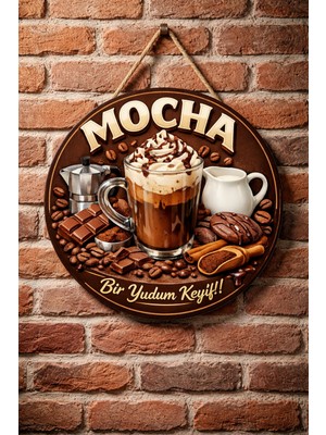 Mayeka Mocha Temalı Cafeler Kahveciler Baristalar Için Ahşap Duvar Kapı Dekoratif Süs Tablo