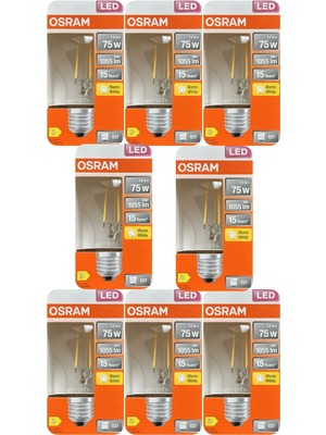 Avarson (8 Adet) Ledvance 7,5W Sarı Işık (2700K) E27 Duylu (Kalın Duy) Filament LED Ampul
