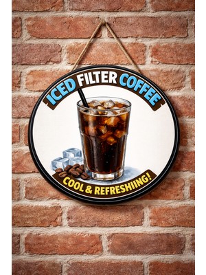 Mayeka Iced Filter Coffee Temalı Cafeler Kahveciler Baristalar Için Ahşap Duvar Kapı Dekoratif Süs Tablo