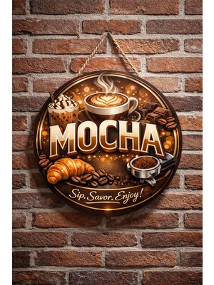 Mayeka Mocha Temalı Cafeler Kahveciler Baristalar Için Ahşap Duvar Kapı Dekoratif Süs Tablo