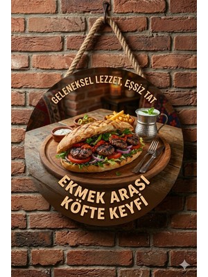 Mayeka Ekmek Arası Köfte Temalı Büfeler Cafeler Köfteciler Için Ahşap Duvar Kapı Dekoratif Süs Tablo