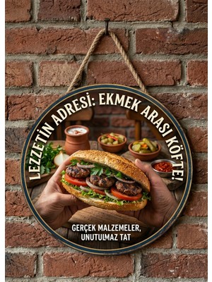 Mayeka Ekmek Arası Köfte Temalı Büfeler Cafeler Köfteciler Için Ahşap Duvar Kapı Dekoratif Süs Tablo