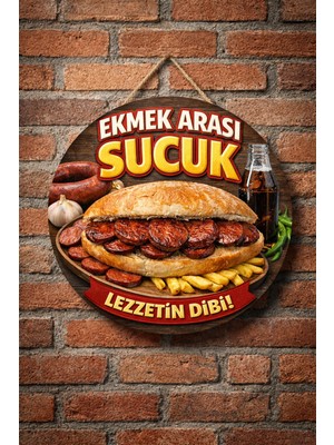 Mayeka Ekmek Arası Sucuk Temalı Büfeler Cafeler Köfteciler Için Ahşap Duvar Kapı Dekoratif Süs Tablo