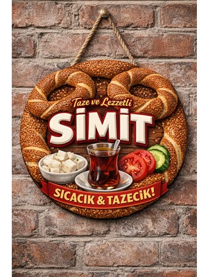 Mayeka Simit ve Çay Temalı Simitçiler Börekçiler Kahvaltıcılar Için Ahşap Duvar Kapı Dekoratif Süs Tablo
