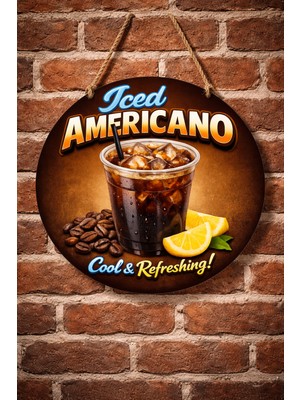 Mayeka Iced Americano Temalı Cafeler Kahveciler Baristalar Için Ahşap Duvar Kapı Dekoratif Süs Tablo