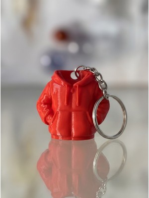 3D Tasarım Mini Hoodie Kapüşonlu Sweatshirt Anahtarlık - Trafik Kırmızı