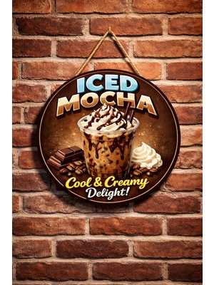 Mayeka Iced Mocha Temalı Cafeler Kahveciler Baristalar Için Ahşap Duvar Kapı Dekoratif Süs Tablo