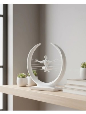TKÇ 3D Zen Heykeli Beyaz Ay Içinde Meditasyon Figürü Dekoratif Obje