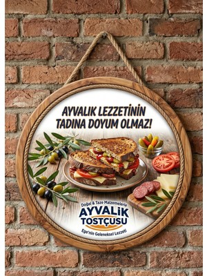 Mayeka Ayvalık Tostu Temalı Büfeler Cafeler Tostçular Için Ahşap Duvar Kapı Dekoratif Süs Tablo
