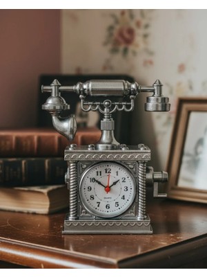 TKÇ Dekoratif Retro Telefon Masa Saati Çalar Saat Özellikli