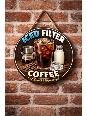 Mayeka Iced Filter Coffee Temalı Cafeler Kahveciler Baristalar Için Ahşap Duvar Kapı Dekoratif Süs Tablo