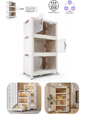 Dekohop 3 Katlı Katlanabilir Modüler Saklama Kutusu Şeffaf Kapaklı Çok Amaçlı Düzenleyici Portatif Dolap