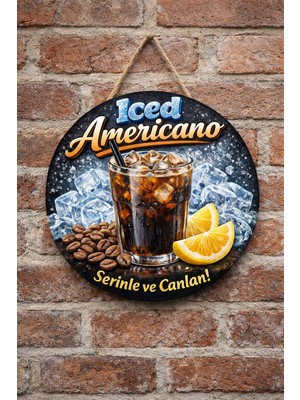 Mayeka Iced Americano Temalı Cafeler Kahveciler Baristalar Için Ahşap Duvar Kapı Dekoratif Süs Tablo