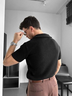 Elku Moda Old Money Erkek Yarım Fermuarlı Polo Yaka T-Shirt Slim Fit Örme Dokulu Premium Kalite