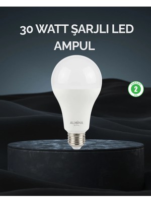 TKÇ Şarjlı LED Ampul 30 Watt Soğuk Beyaz